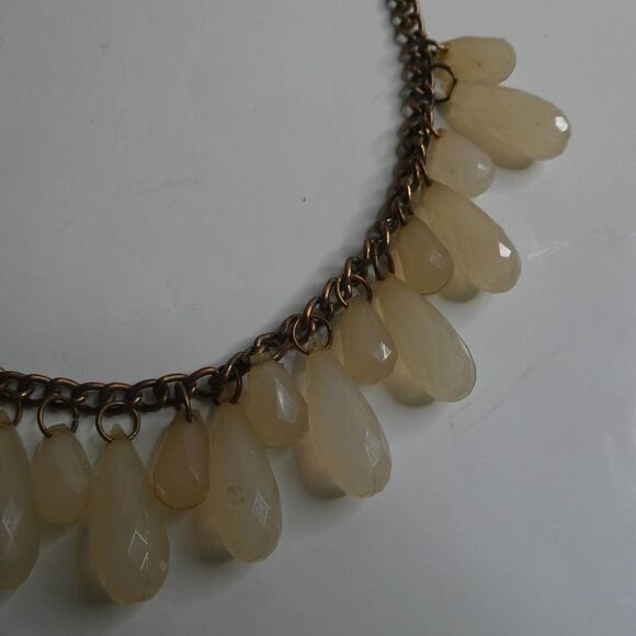 Bronze Tone Teardrop Faceted Faux Stone Bib Statement Necklace Boho Dangle Cream - Picture 5 of 8